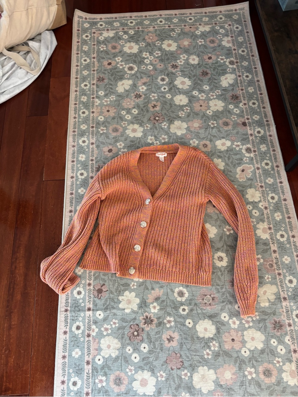 Cat & Jack Orange Multi-Tone Ribbed V-Neck Button Cardigan